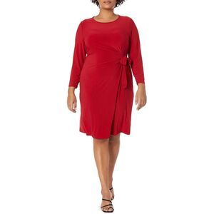 Kasper Womens Plus Size Anise Side-Tie Faux-Wrap Dress 3X Fire Red - NWT $99
